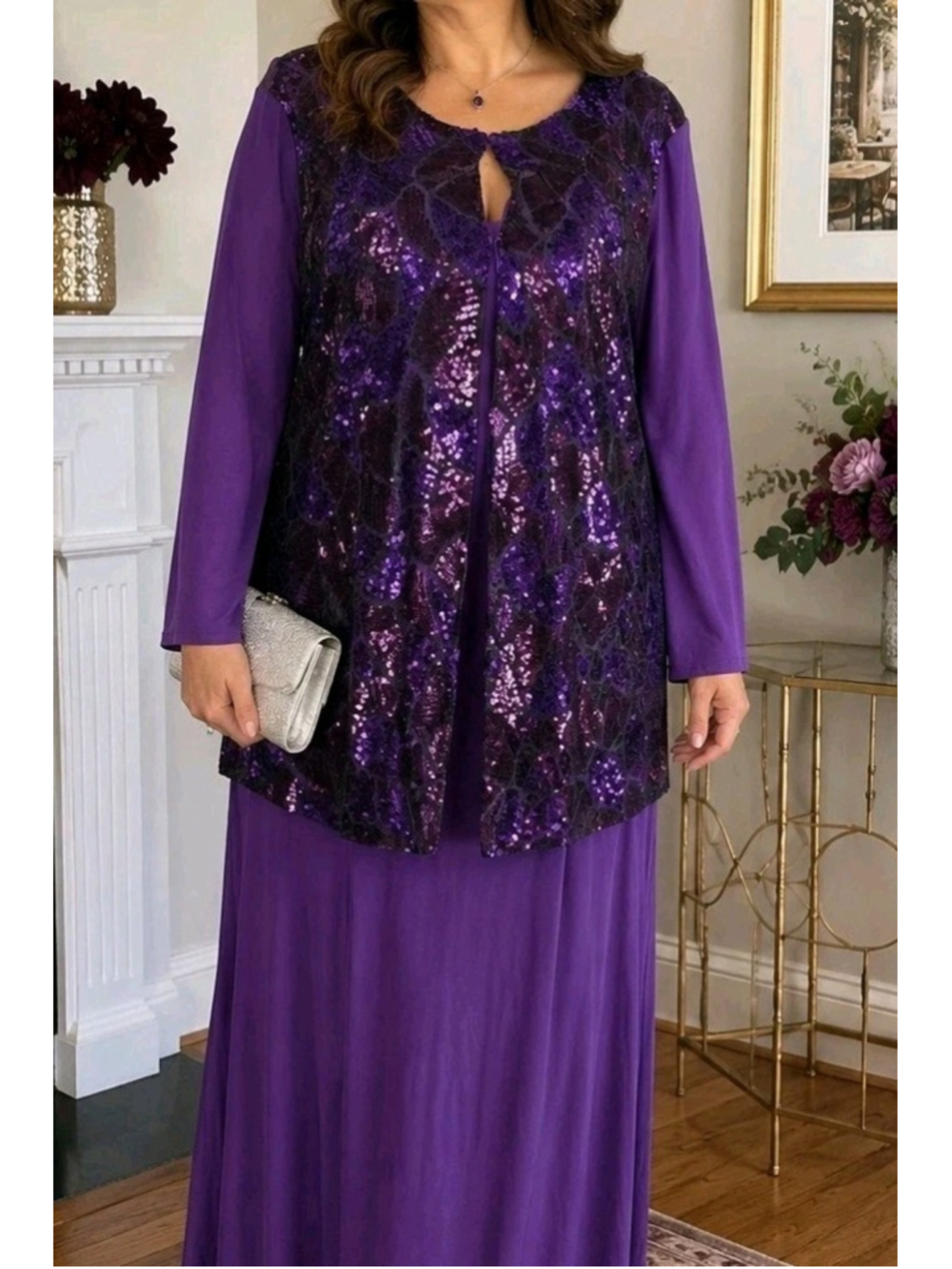 Antthony Original 1X Purple Sequin Cardigan NWT Hook & Eye Elegant Career Party